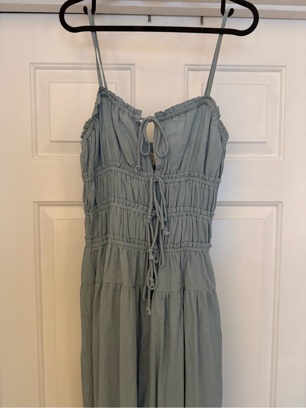 Light Blue Drop Waist Midi Dress with Tie Front